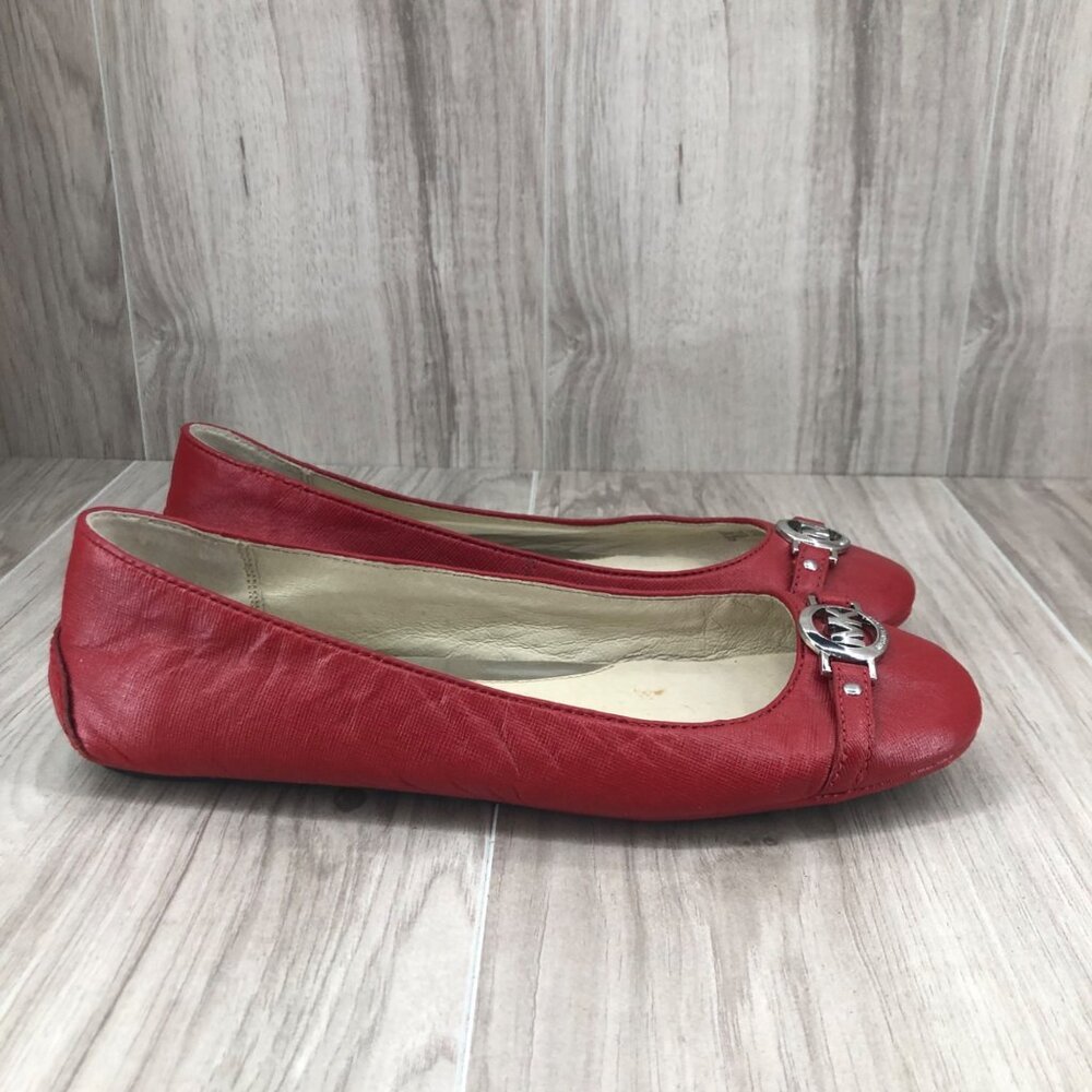 Michael Kors Flats Womens 7M Red Leather Slip On Shoes